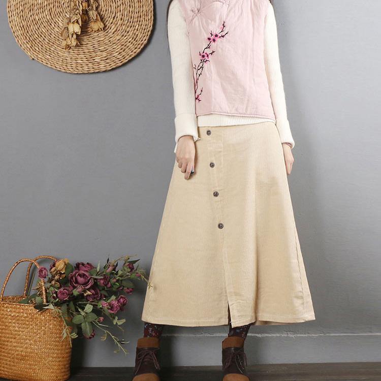 DIY A line skirts Cotton clothes Neckline khaki skirt - Omychic