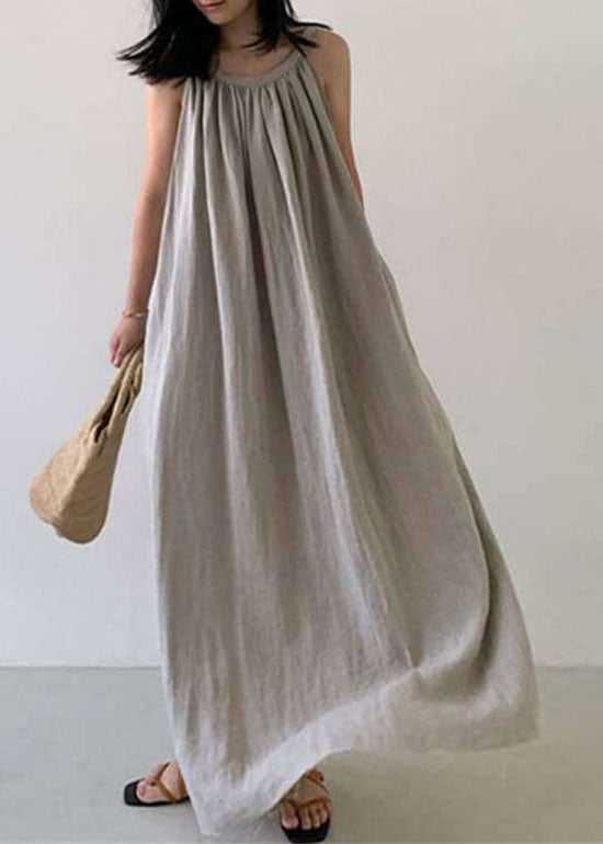 DIY Beige Cold Shoulder Linen Dress Sleeveless