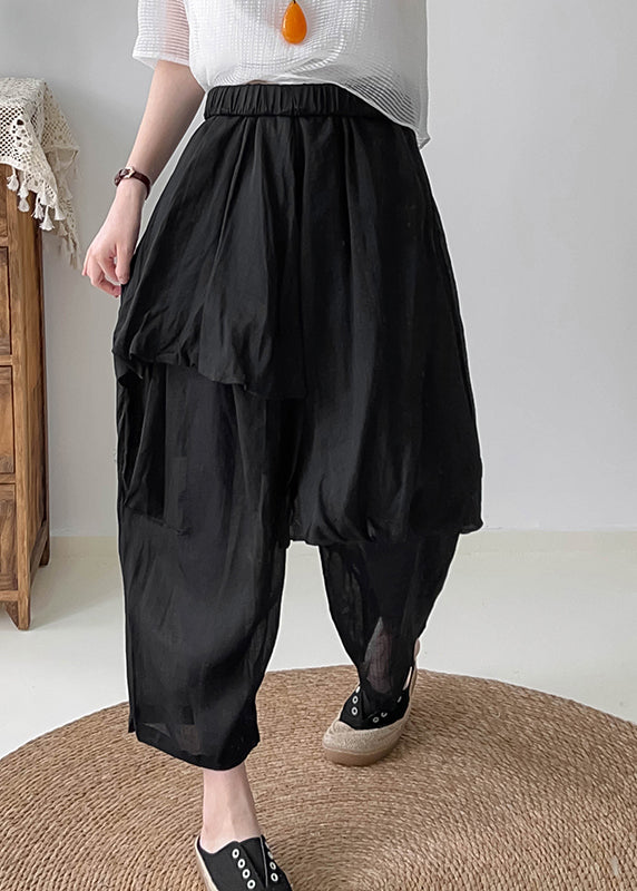 DIY Black Asymmetrical Linen Harem Pants Trousers Fall