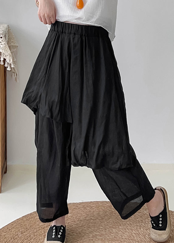 DIY Black Asymmetrical Linen Harem Pants Trousers Fall