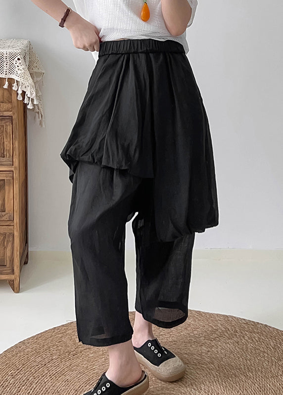DIY Black Asymmetrical Linen Harem Pants Trousers Fall