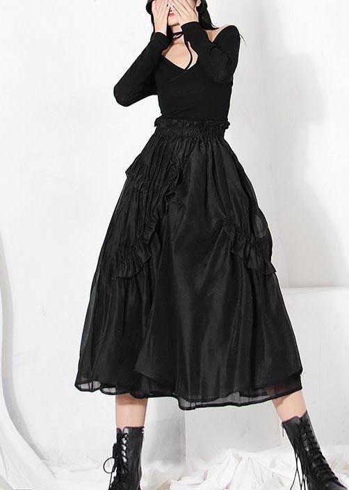 DIY Black Cinched Patchwork A Line Skirt Summer - Omychic