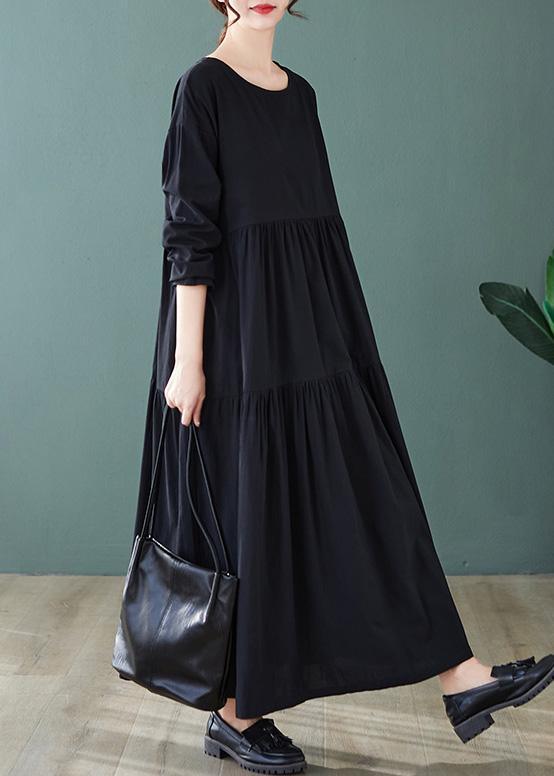 DIY Black Dresses O Neck Cinched Maxi Spring Dress - Omychic