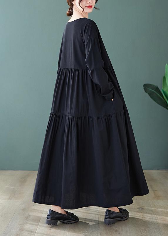 DIY Black Dresses O Neck Cinched Maxi Spring Dress - Omychic