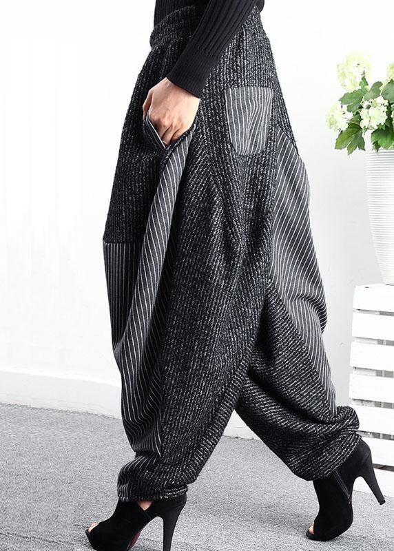 DIY Black Grey Patchwork Striped asymmetrical design Winter Pants - Omychic