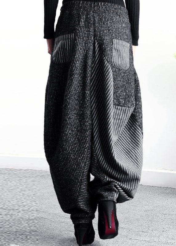 DIY Black Grey Patchwork Striped asymmetrical design Winter Pants - Omychic