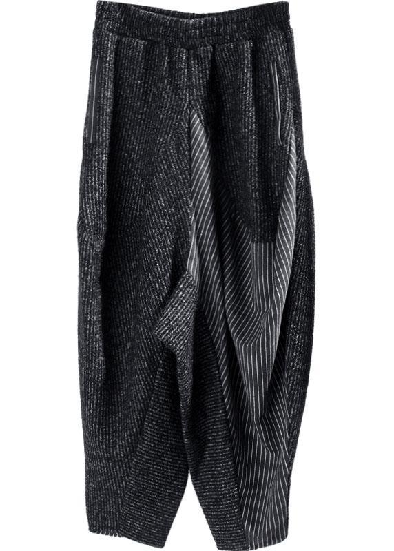 DIY Black Grey Patchwork Striped asymmetrical design Winter Pants - Omychic