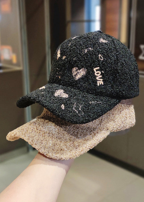 DIY Black Letter Embroidery Woolen Baseball Cap Hat