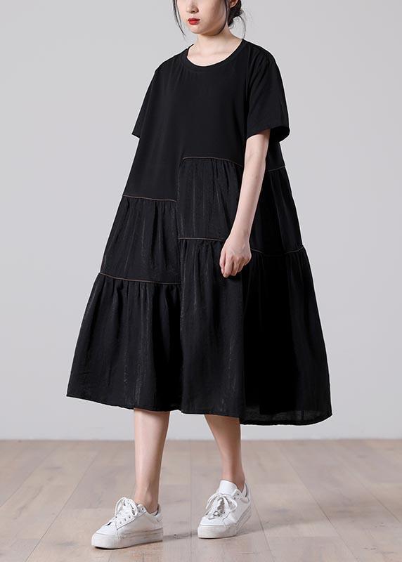 DIY Black Patchwork Chocolate asymmetrical design Dress Summer - Omychic