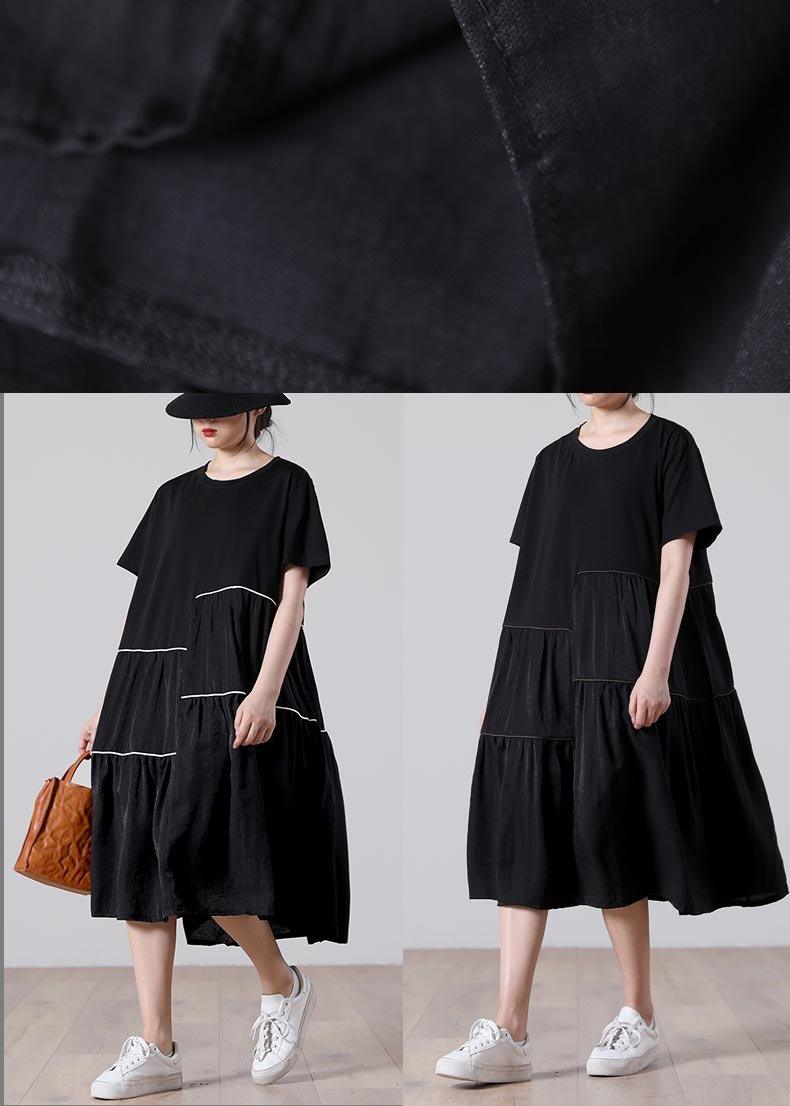 DIY Black Patchwork Chocolate asymmetrical design Dress Summer - Omychic