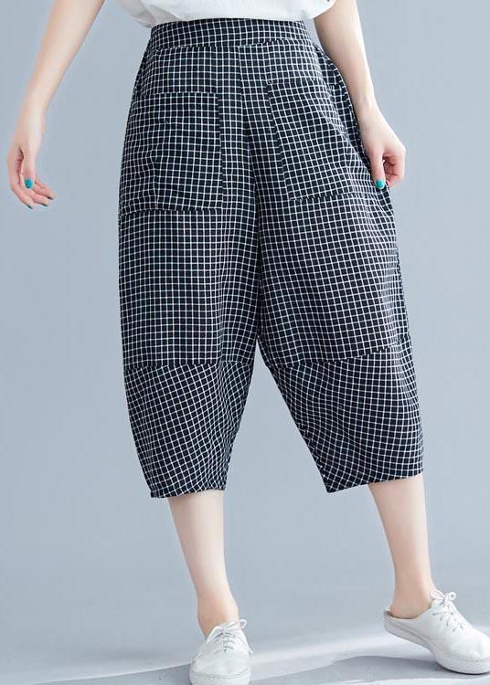 DIY Black Plaid Harem Pants Trousers Summer Cotton Linen - Omychic