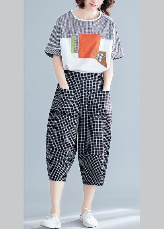 DIY Black Plaid Harem Pants Trousers Summer Cotton Linen - Omychic