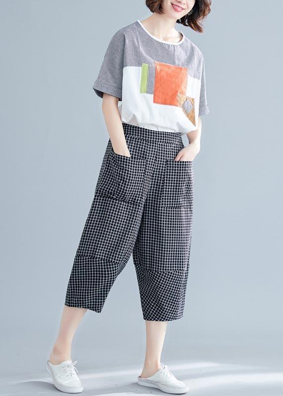 DIY Black Plaid Harem Pants Trousers Summer Cotton Linen - Omychic