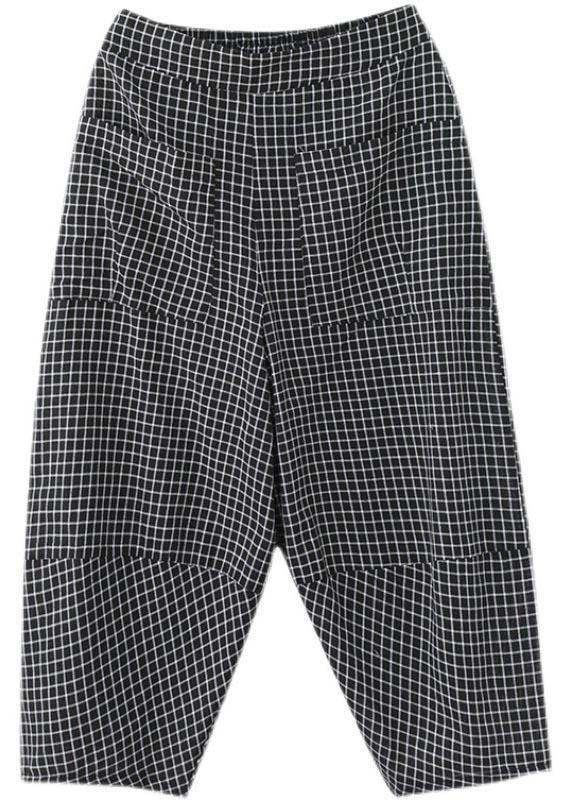 DIY Black Plaid Harem Pants Trousers Summer Cotton Linen - Omychic