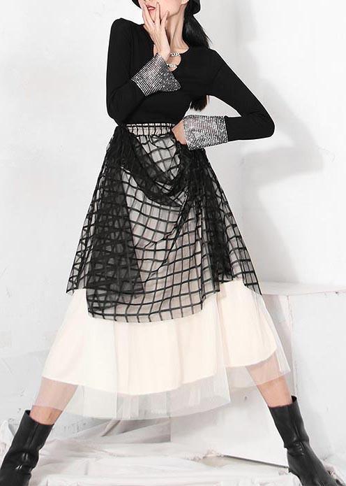 DIY Black Plaid Patchwork Pleated Summer Skirt - Omychic