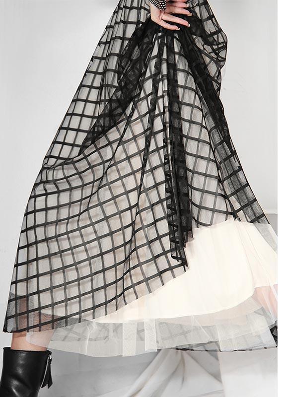 DIY Black Plaid Patchwork Pleated Summer Skirt - Omychic