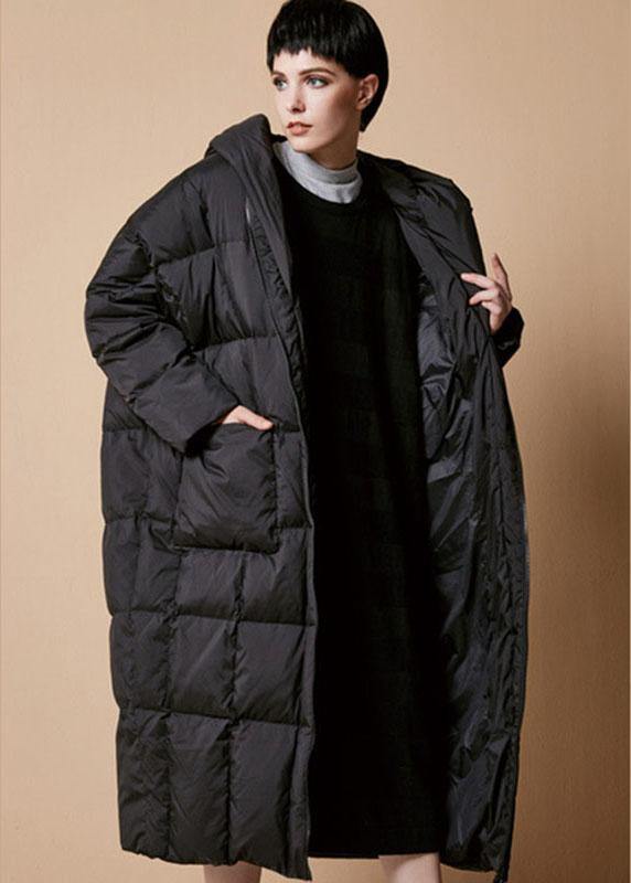 DIY Black zippered Pockets Thick Winter Duck Down Coat - Omychic