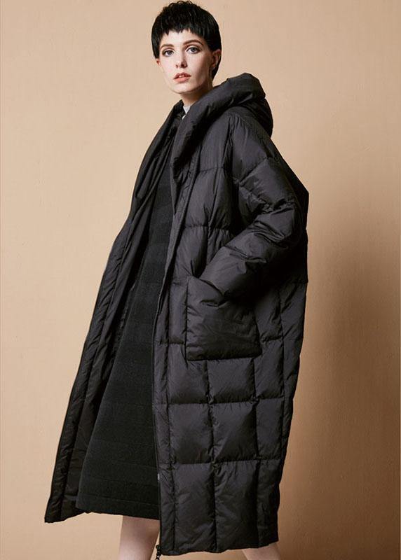 DIY Black zippered Pockets Thick Winter Duck Down Coat - Omychic