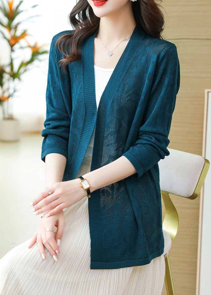 DIY Blackish Green V Neck Thin Knit Cardigans Long Sleeve