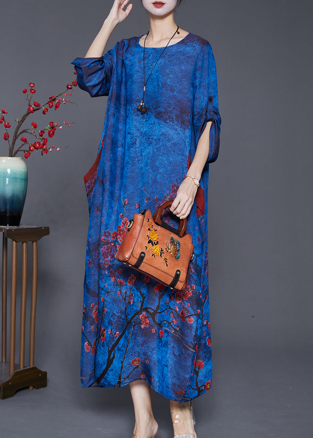 DIY Blue Oversized Tie Dye Silk Maxi Dresses Fall