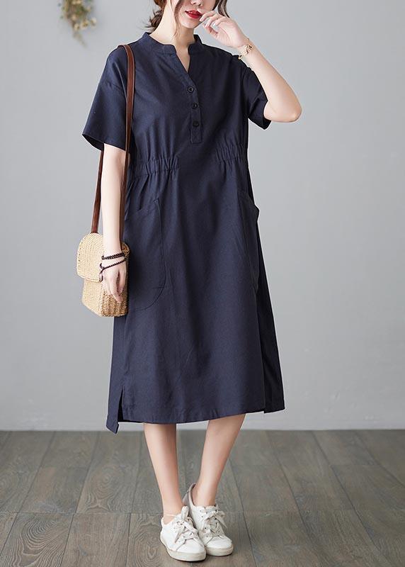 Diy Blue Low High Design Cotton Side Open Summer Ankle Dress ( Limited Stock) - Omychic