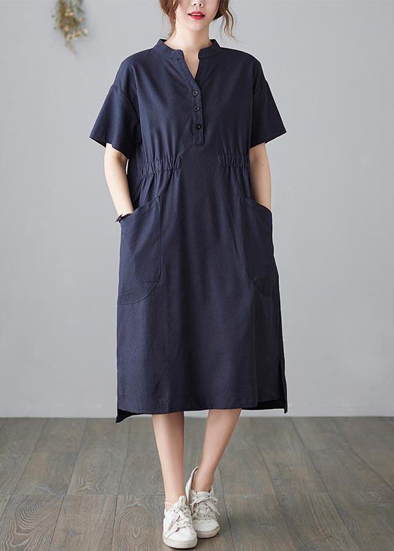 Diy Blue Low High Design Cotton Side Open Summer Ankle Dress ( Limited Stock) - Omychic