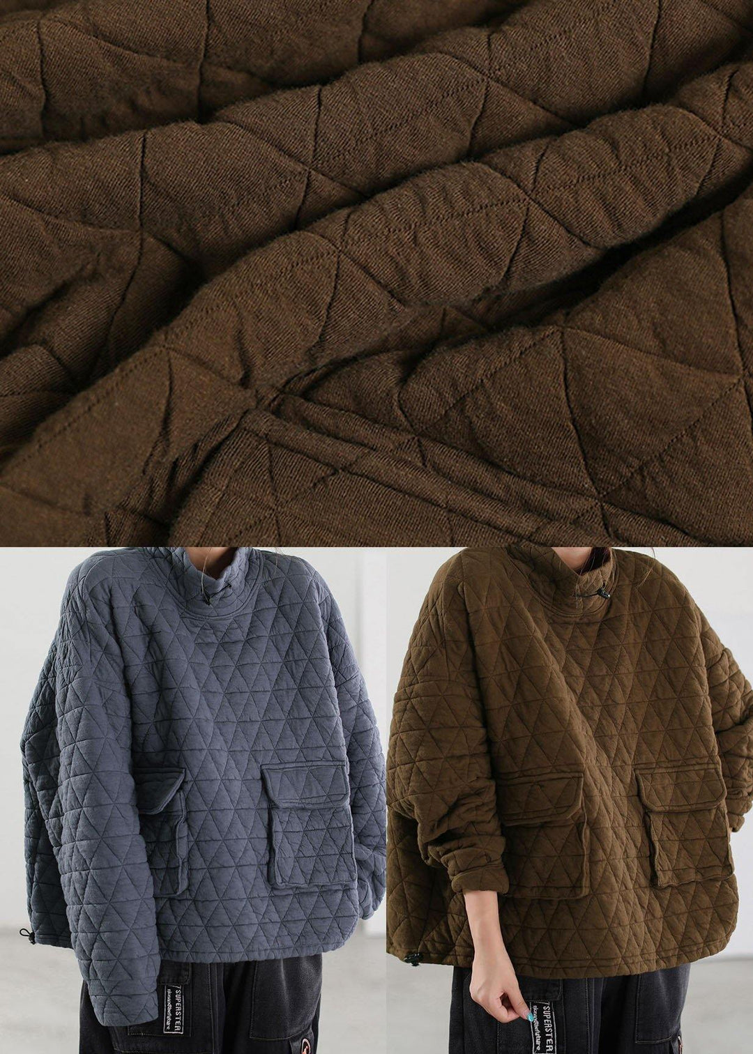 DIY Brown Pockets Fine Cotton Filled Winter Top - Omychic