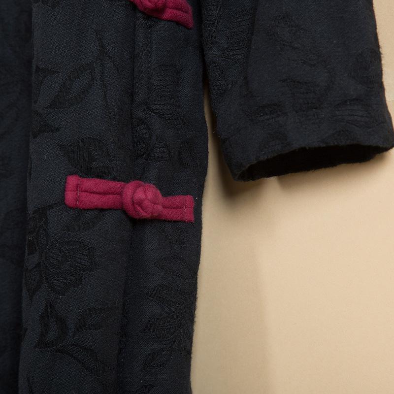 DIY Chinese Button cotton tunic top Runway black jacquard Robe Dresses fall - Omychic