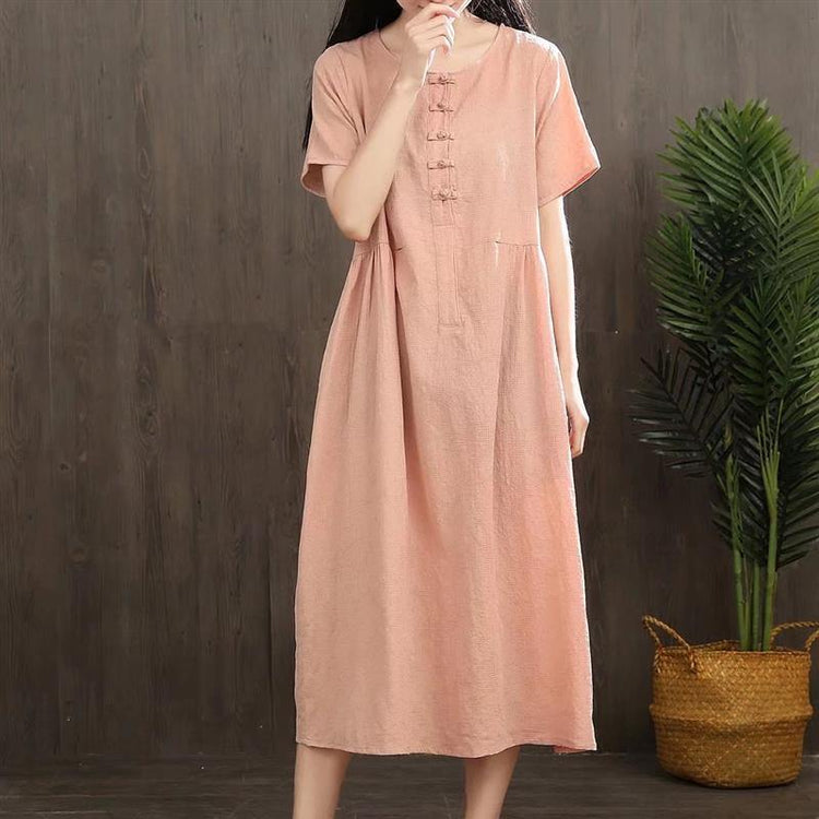 Diy Chinese Button Linen Soft Surroundings Sewing Pink Dresses Summer ( Limited Stock) - Omychic