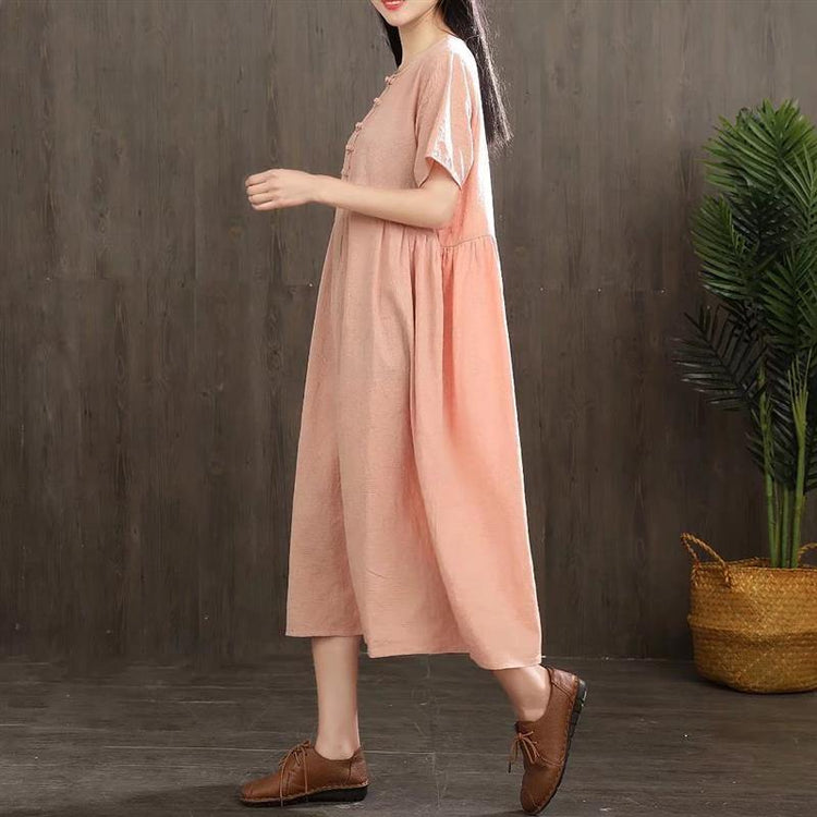 Diy Chinese Button Linen Soft Surroundings Sewing Pink Dresses Summer ( Limited Stock) - Omychic
