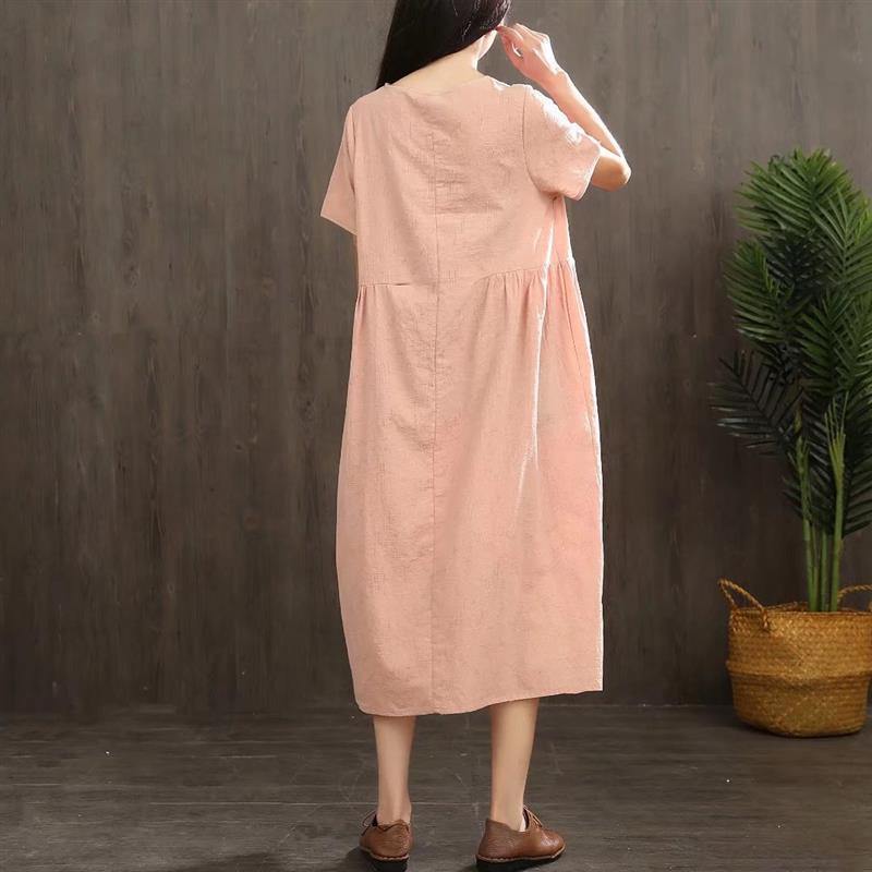 Diy Chinese Button Linen Soft Surroundings Sewing Pink Dresses Summer ( Limited Stock) - Omychic