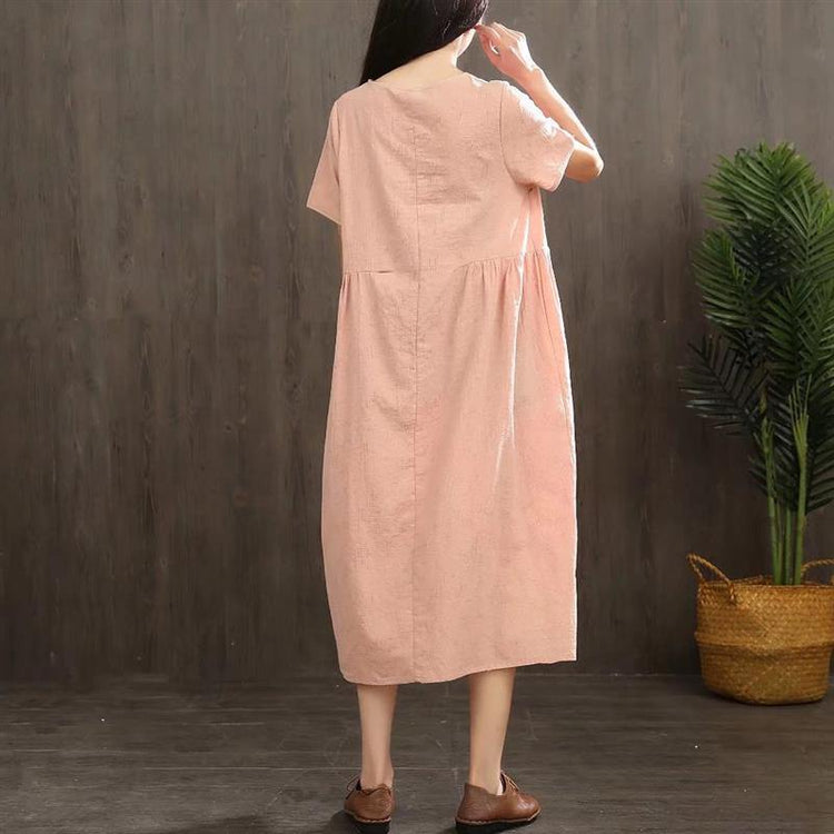 Diy Chinese Button Linen Soft Surroundings Sewing Pink Dresses Summer ( Limited Stock) - Omychic