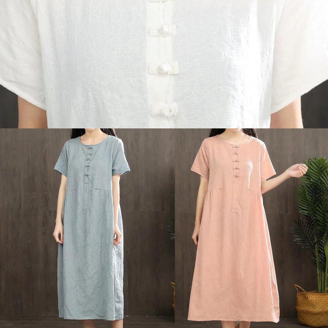 Diy Chinese Button Linen Soft Surroundings Sewing Pink Dresses Summer ( Limited Stock) - Omychic