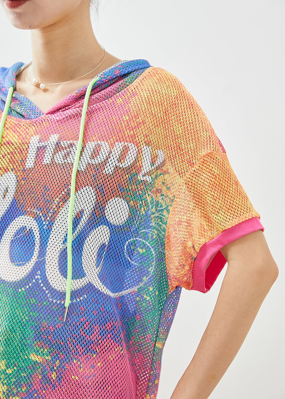 DIY Chromatic Hooded Tie Dye Tulle Loose Sweatshirts Top Summer