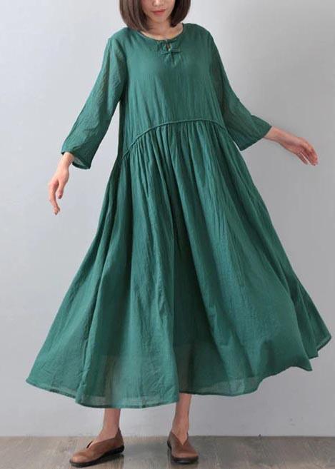 DIY Clothes Fine Pure Green Loose Cotton Draped Long Dress - Omychic