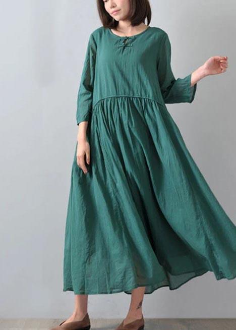 DIY Clothes Fine Pure Green Loose Cotton Draped Long Dress - Omychic