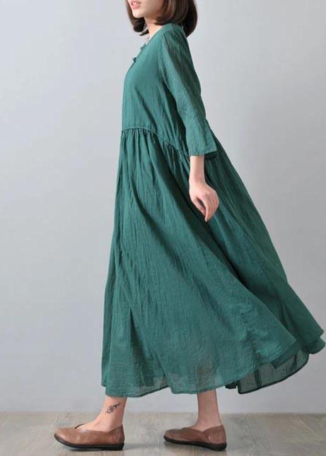 DIY Clothes Fine Pure Green Loose Cotton Draped Long Dress - Omychic