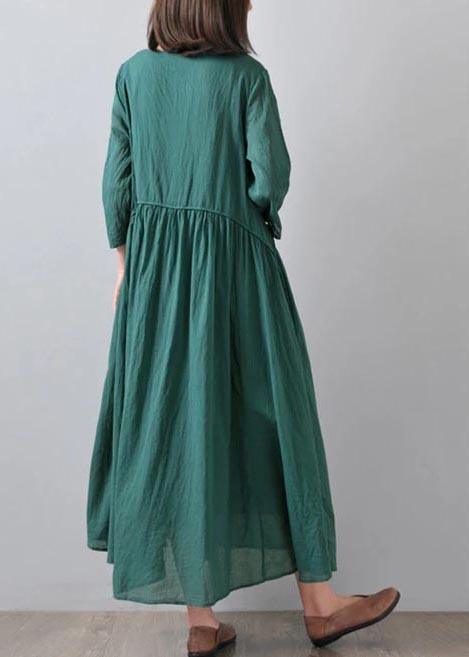 DIY Clothes Fine Pure Green Loose Cotton Draped Long Dress - Omychic