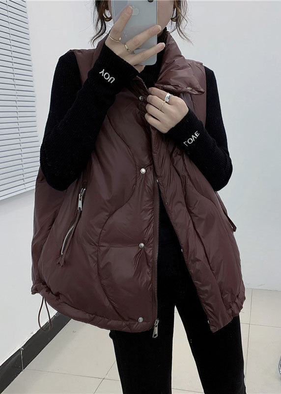 DIY Chocolate Thin Zipper Pocket Winter Down Cotton Vest