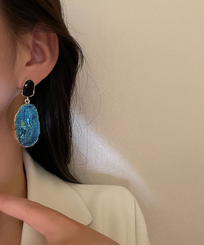 DIY Colorblock Alloy Inlaid Gem Stone Drop Earrings