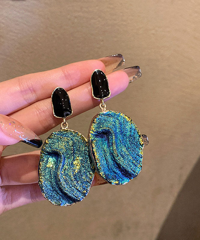DIY Colorblock Alloy Inlaid Gem Stone Drop Earrings