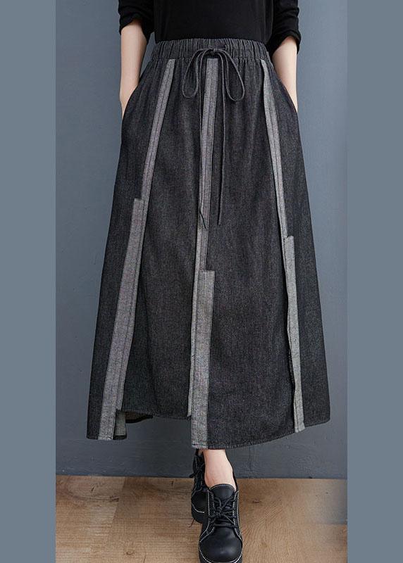 DIY Dark Gray Tie Waist Asymmetrical Design Casual Fall A Line  Skirt - Omychic