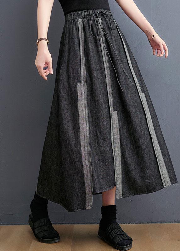 DIY Dark Gray Tie Waist Asymmetrical Design Casual Fall A Line  Skirt - Omychic