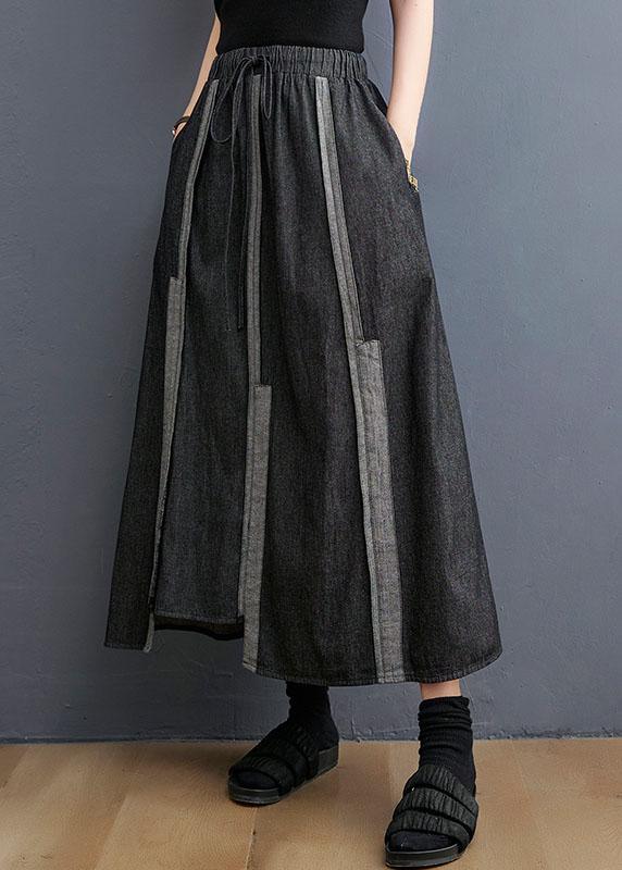 DIY Dark Gray Tie Waist Asymmetrical Design Casual Fall A Line  Skirt - Omychic