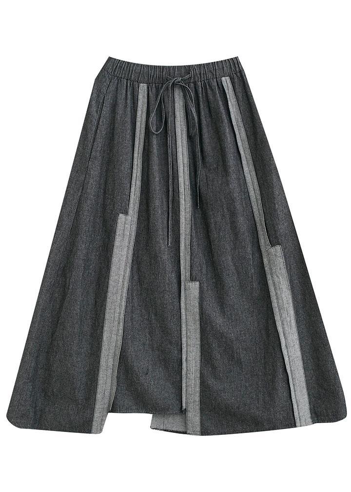 DIY Dark Gray Tie Waist Asymmetrical Design Casual Fall A Line  Skirt - Omychic