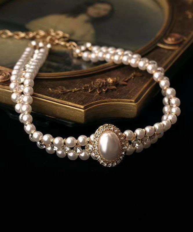 DIY Gold Alloy Inlaid Pearl Zircon Princess Necklace