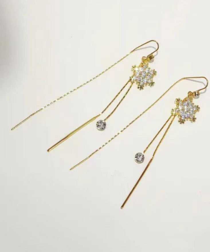 DIY Gold Alloy Zircon Snowflake Tassel Drop Earrings