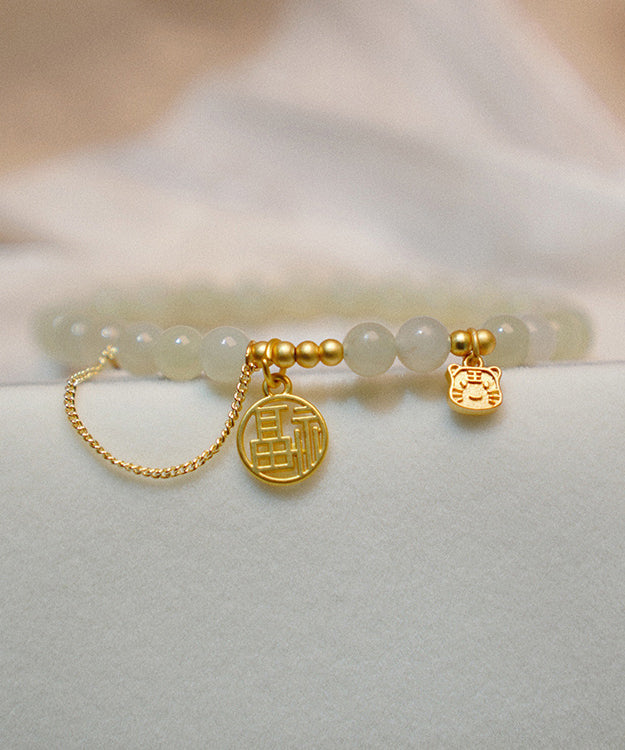 DIY Gold Ancient Gold Jade Fu Character Tassel Charm Bracelet