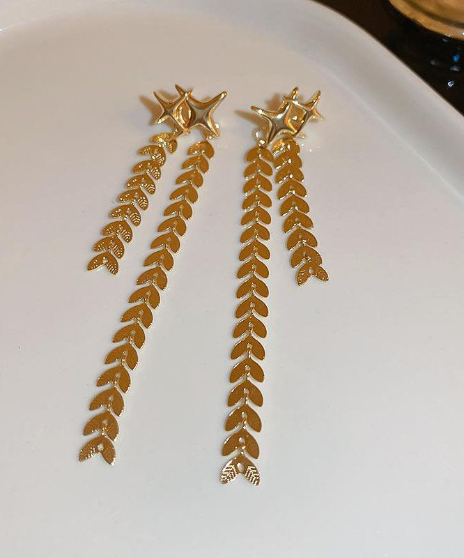 DIY Gold Copper Four Pointed Star Wheat Ears Tassel Drop Earrings