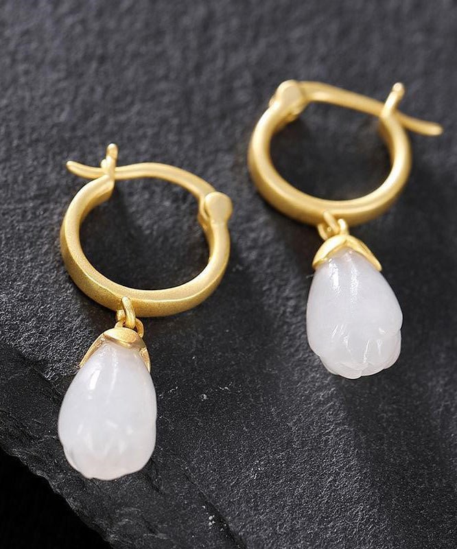 DIY Gold Sterling Silver Overgild Inlaid Jade Drop Earrings